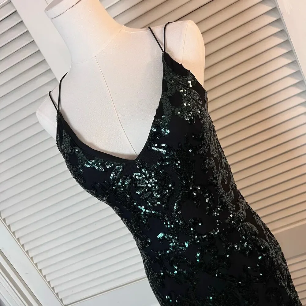 Windsor Emerald Green Sequin Maxi Dress Medium Open Back Formal Gown - Picture 12 of 13